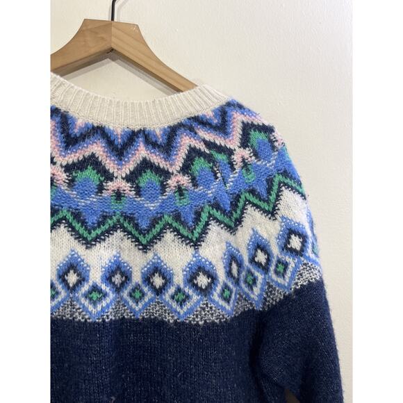 Nordic Scandi Lopapeysa Wool Blend Sweater L Chunky Knit Cottagecore Cozy - Picture 10 of 13
